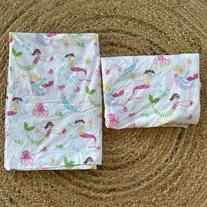 Pottery Barn Kids Sheet Set Girl Mermaid Twin Top Flat Decor 100% Organic Cotton